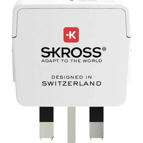 Adaptateur secteur de voyage Europe vers Grande Bretagne + Double chargeur USB - Blanc
