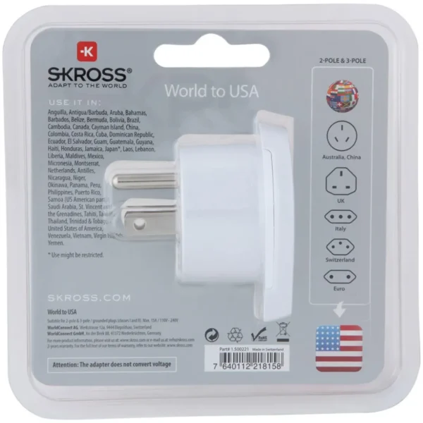 Adaptateur secteur de voyage Europe vers USA