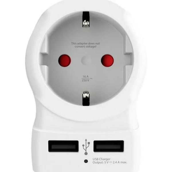 Adaptateur secteur de voyage Europe vers Grande Bretagne + Double chargeur USB - Blanc