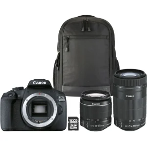 Appareil photo Reflex EOS 2000D Noir +18-55 IS+55-250 IS+Sac+SD 16Go