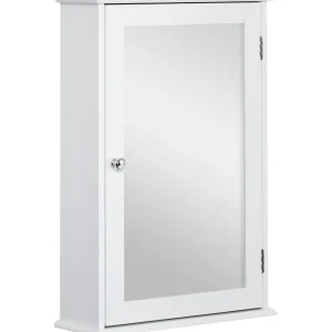 Armoire murale de salle de bain avec miroir - armoire à glace - placard de rangement toilettes - 1 porte, 2 étagères - verre MDF blanc