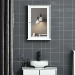 Armoire murale de salle de bain avec miroir - armoire à glace - placard de rangement toilettes - 1 porte, 2 étagères - verre MDF blanc
