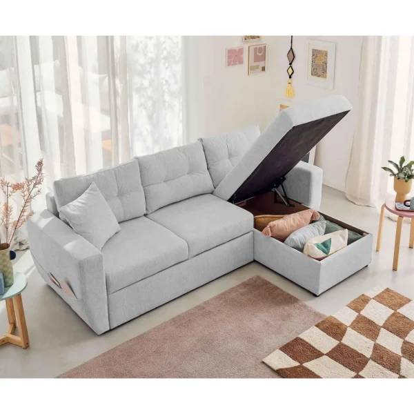 Astoria - canapé d'angle réversible 4 places - convertible avec coffre - en tissu texturé