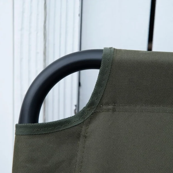 Banc 2 places pliable de camping - accoudoirs bois, porte-gobelets - acier noir Oxford vert