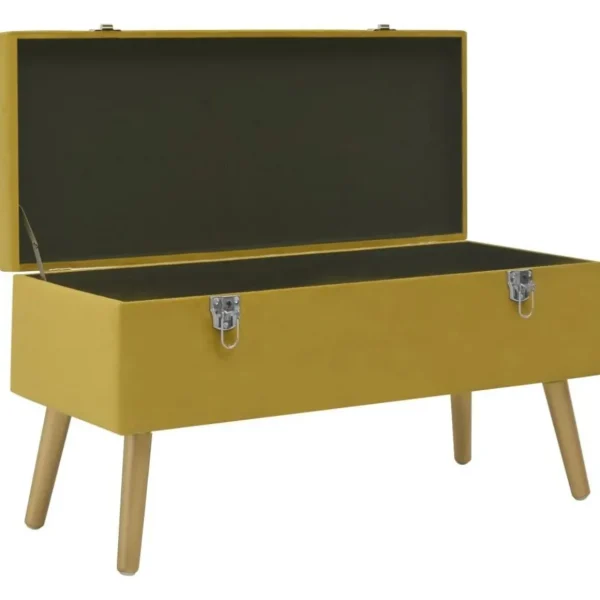 Banc avec compartiment de rangement 80cm Jaune moutarde Velours