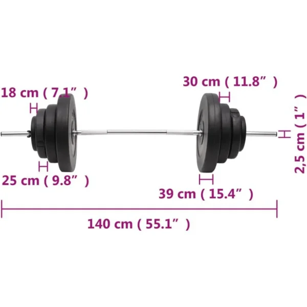 Barre d'halteres avec plaques 60 kg