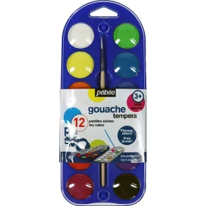 Boîte de 12 pastilles peinture gouache + pinceau