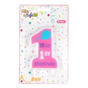 Bougie Mon Premier Anniversaire 9cm Rose