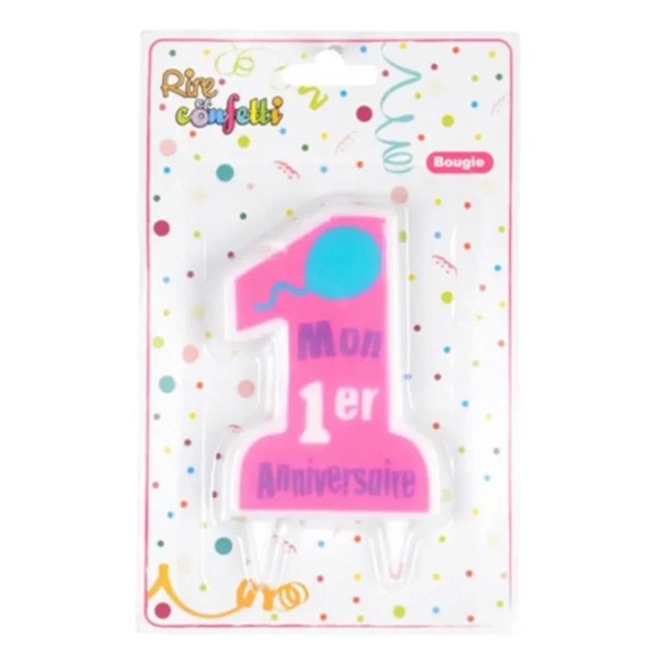 Bougie Mon Premier Anniversaire 9cm Rose