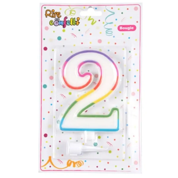 Bougie d'Anniversaire Chiffre 2 10cm Multicolore