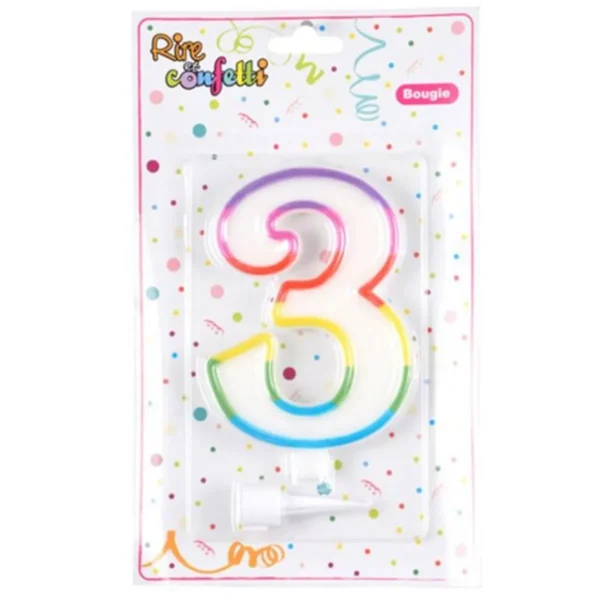 Bougie d'Anniversaire Chiffre 3 10cm Multicolore