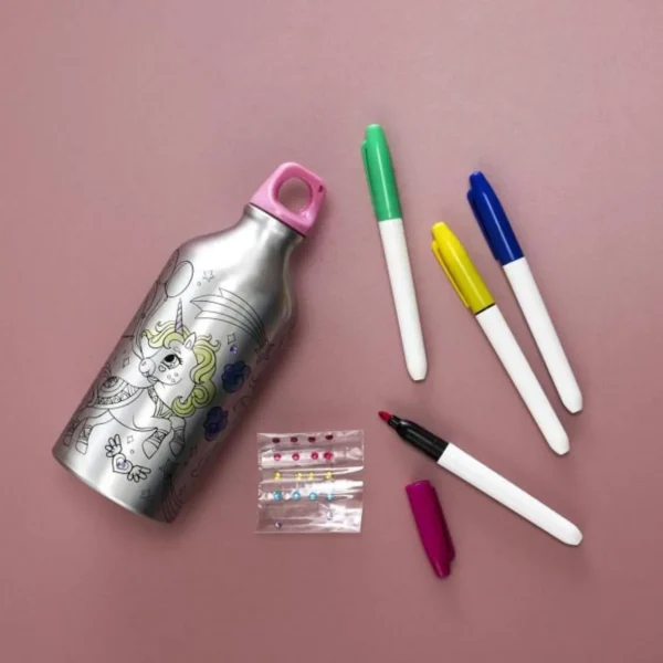 Bouteille de Transport à Colorier Licorne 55cl Argent