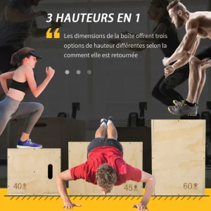 Box jump crossfit - box de pliométrie - collaboration Aosom.fr x FFHandball - 40/45/60H cm - max. 120 Kg - bois