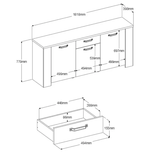 Buffet 3 portes et 1 tiroir L182 cm TORSTEN