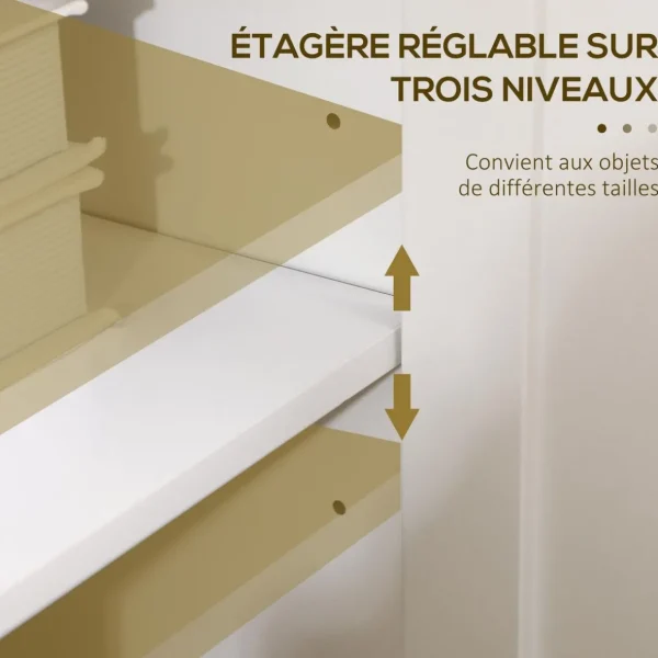 Buffet bas style classique chic - 3 portes, 2 étagères réglables - MDF panneaux blanc aspect bois clair