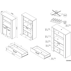 Buffet haut 2 portes, 1 tiroir et 1 étagère L110 cm TORSTEN