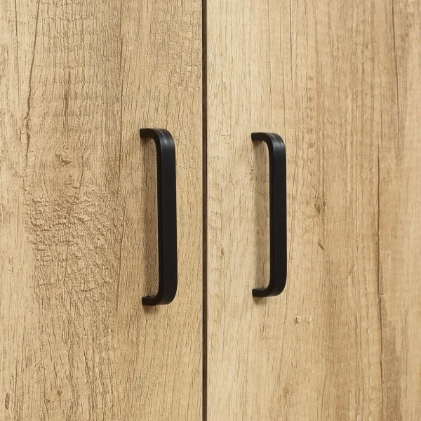 Buffet haut multi-rangement 2 portes total 5 étagères piètement acier noir panneaux aspect bois clair