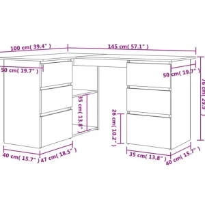 Bureau d'angle Blanc 145x100x76 cm Bois d'ingenierie