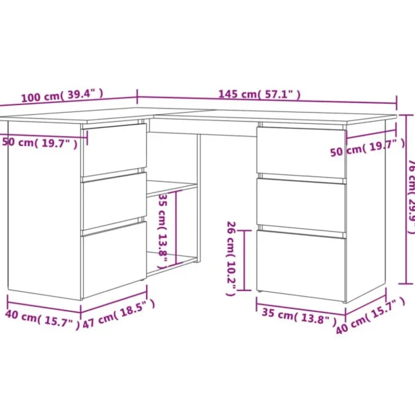Bureau d'angle Blanc 145x100x76 cm Bois d'ingenierie