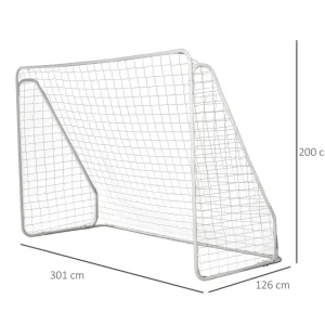 But de football - cage de foot - but futsal dim. 301L x 126l x 200H cm - châssis métal époxy filet PE - piquets inclus - blanc
