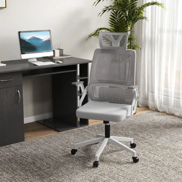 Chaise de bureau ergonomique réglable inclinable pivotante maille polyester gris