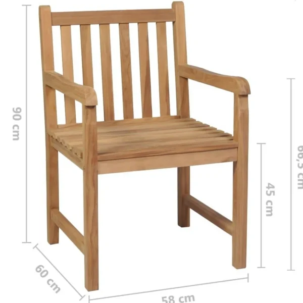 Chaises de jardin lot de 8 et coussins carreaux rouge Bois teck
