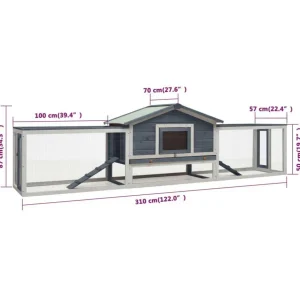 Clapier Gris 310x70x87 cm Pin massif et sapin