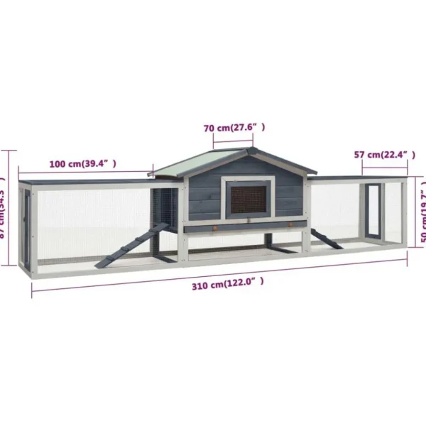 Clapier Gris 310x70x87 cm Pin massif et sapin