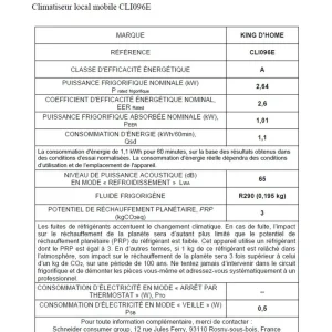 Climatiseur mobile électronique CLI096E, Classe énergétique A - Blanc