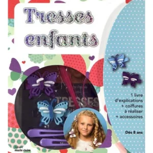 COFFRET TRESSES ENFANTS. CONTIENT : 1 LIVRE D'EXPLICATIONS, 2 HAIR STICK, 6 ELASTIQUES COLORES, 6 EPINGLES PLATES, 2 PINCES CROCODILES, 2 BARETTES PAPILLONS, Peuple Alice
