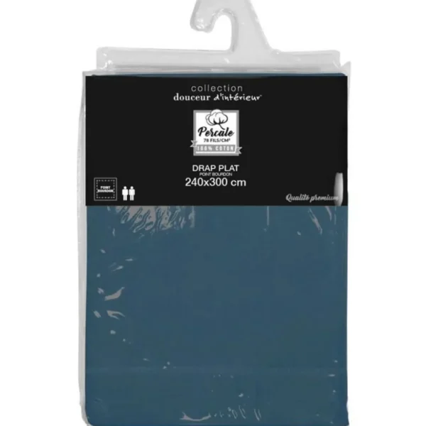 Drap Plat Percaline 240x300cm Bleu
