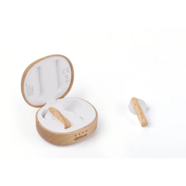 Ecouteur sans fils Bluetooth avec étui de recharge Q1669 en Bois FSC et plastique recyclé