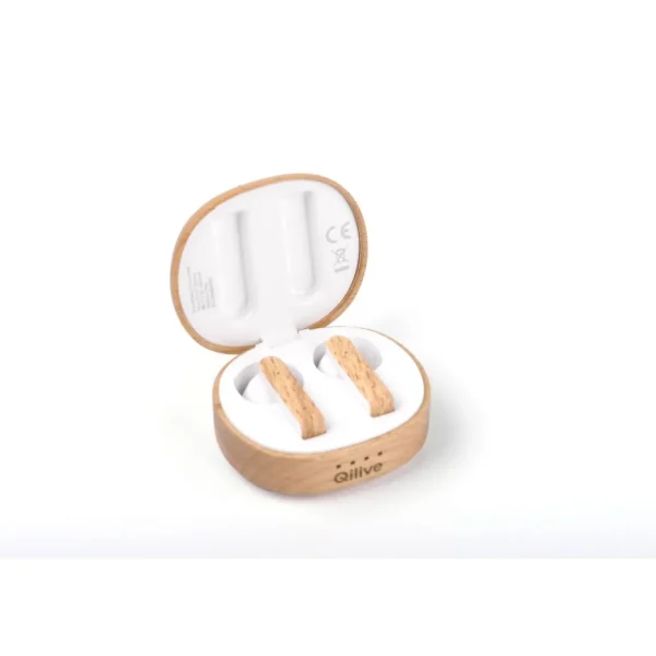 Ecouteur sans fils Bluetooth avec étui de recharge Q1669 en Bois FSC et plastique recyclé