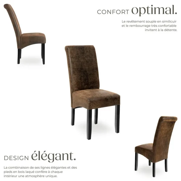 Ensemble 4 chaises de salle à manger aspect cuir marron foncé