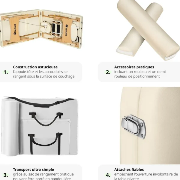 Ensemble de table de massage à 3 zones Somwang avec rembourrage de 7,5 cm d'épaisseur, rouleaux et cadre en bois