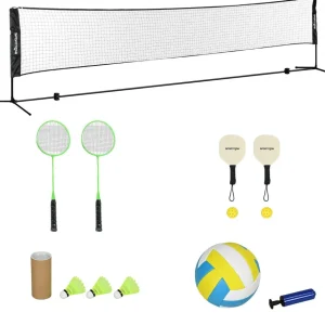 Ensemble set complet de badminton, pickleball et volleyball 3 en 1 réglable noir