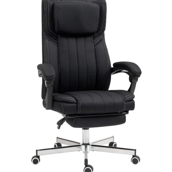 Fauteuil de bureau manager grand confort repose-pied dossier inclinable accoudoirs tétière rembourrés tissu noir