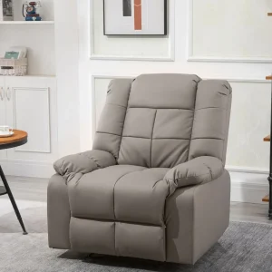 Fauteuil luxe de relaxation et massage inclinaison dossier repose-pied réglable revêtement synthétique gris