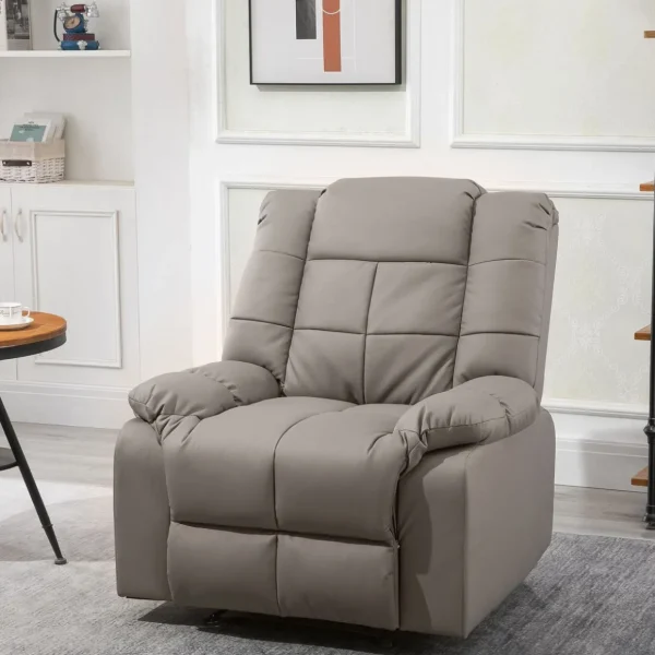 Fauteuil luxe de relaxation et massage inclinaison dossier repose-pied réglable revêtement synthétique gris