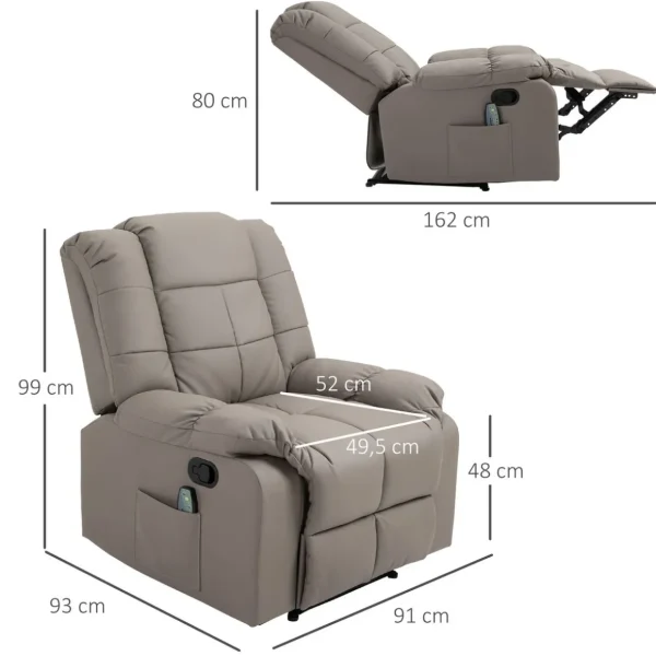 Fauteuil luxe de relaxation et massage inclinaison dossier repose-pied réglable revêtement synthétique gris