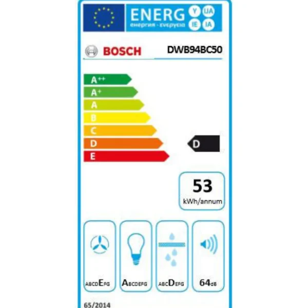 Hotte décorative DWB94BC50 - Évacuation et recyclage, 90 cm, 330 m3/h
