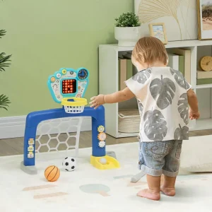 Jeux sportifs 3 en 1 enfant 18-48 mois - foot, basket, golf - effets lumineux sonores bleu