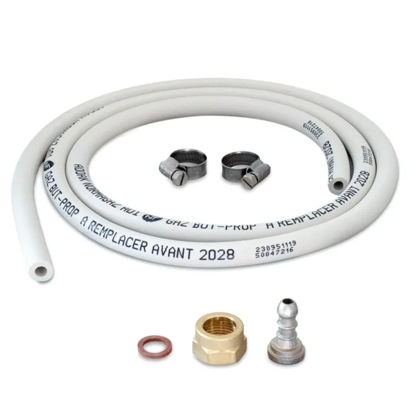Kit connexion gaz tuyau + adaptateur tétine + raccords pour réchauds et barbecues à gaz