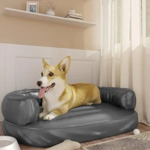 Lit pour chien ergonomique Mousse Gris 88x65 cm Similicuir