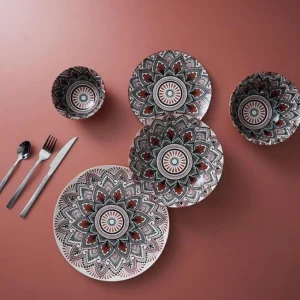 Lot de 6 Assiettes Creuses Mandala 20cm Orange