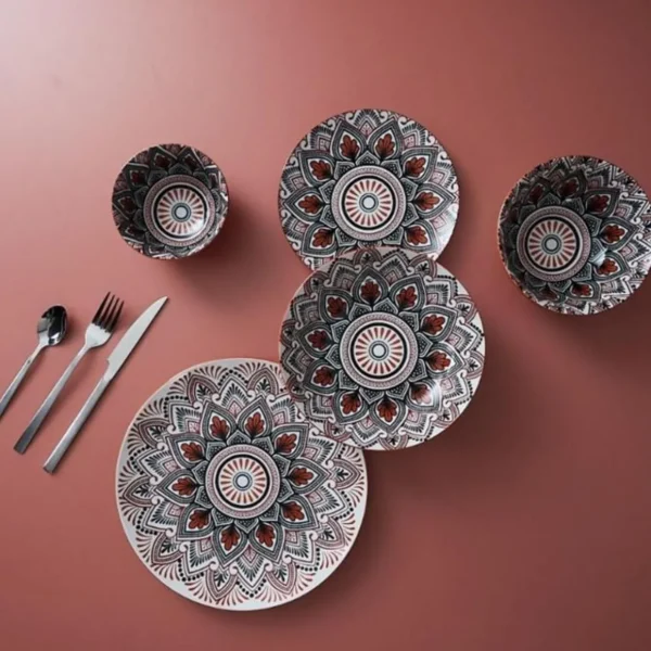 Lot de 6 Assiettes Creuses Mandala 20cm Orange