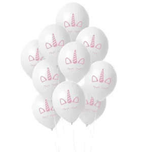 Lot de 10 Ballons de Baudruche Licorne 18cm Blanc