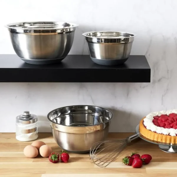 Lot de 3 Bols Inox Cuisine 25cm Argent