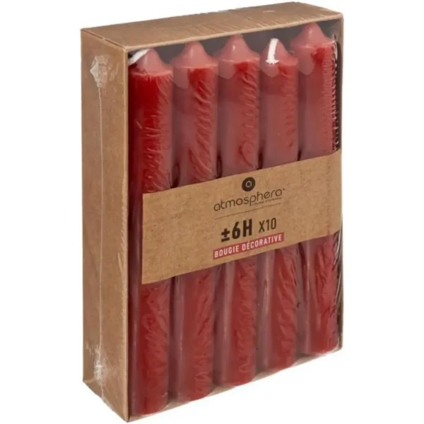 Lot de 10 Bougies Bâton Hugo 16cm Rouge