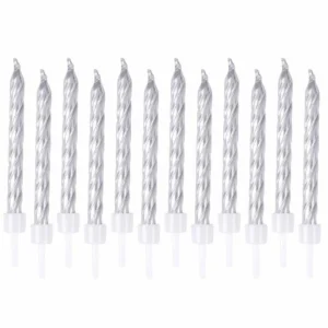 Lot de 12 Bougies d'Anniversaire Métalliques 6cm Argent